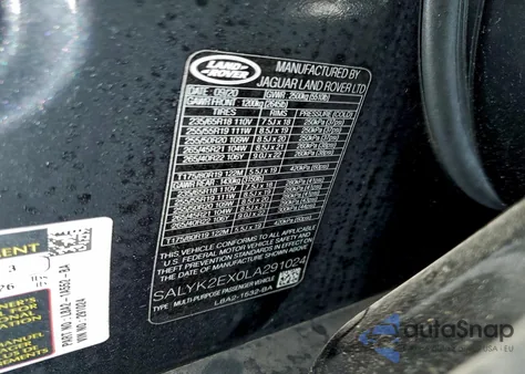 2020 Land Rover Range Rover Velar R-Dynamic S из США, поврежденный, VIN SALYK2EX0LA291024